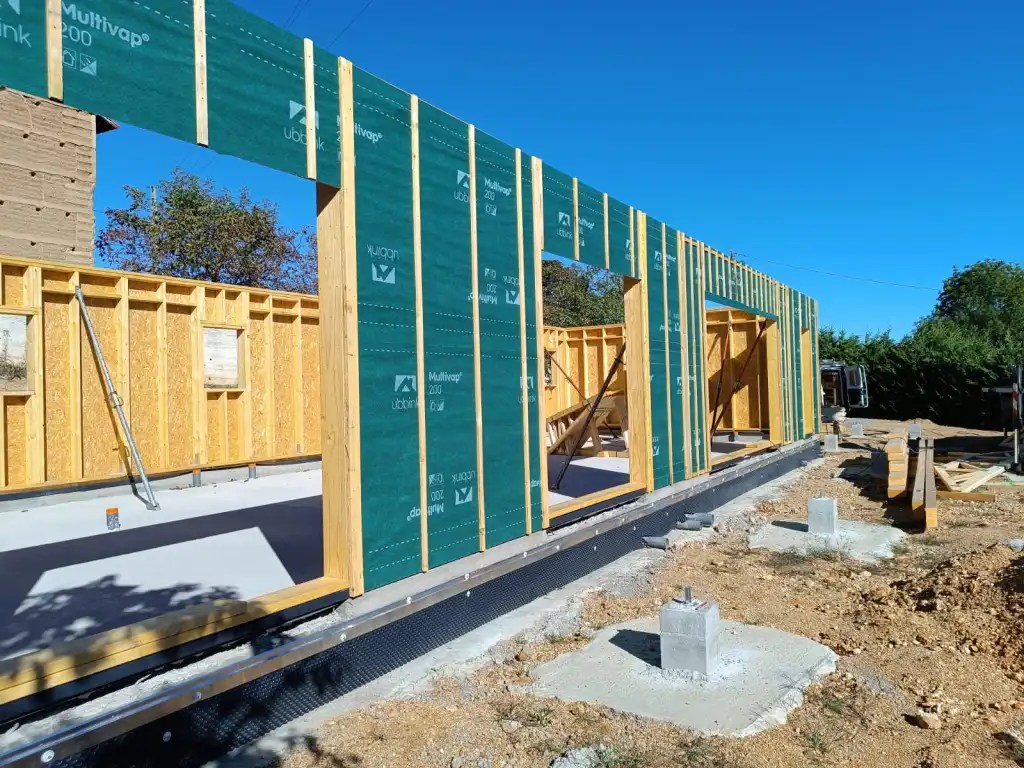 Vue extérieure des murs ossature bois 